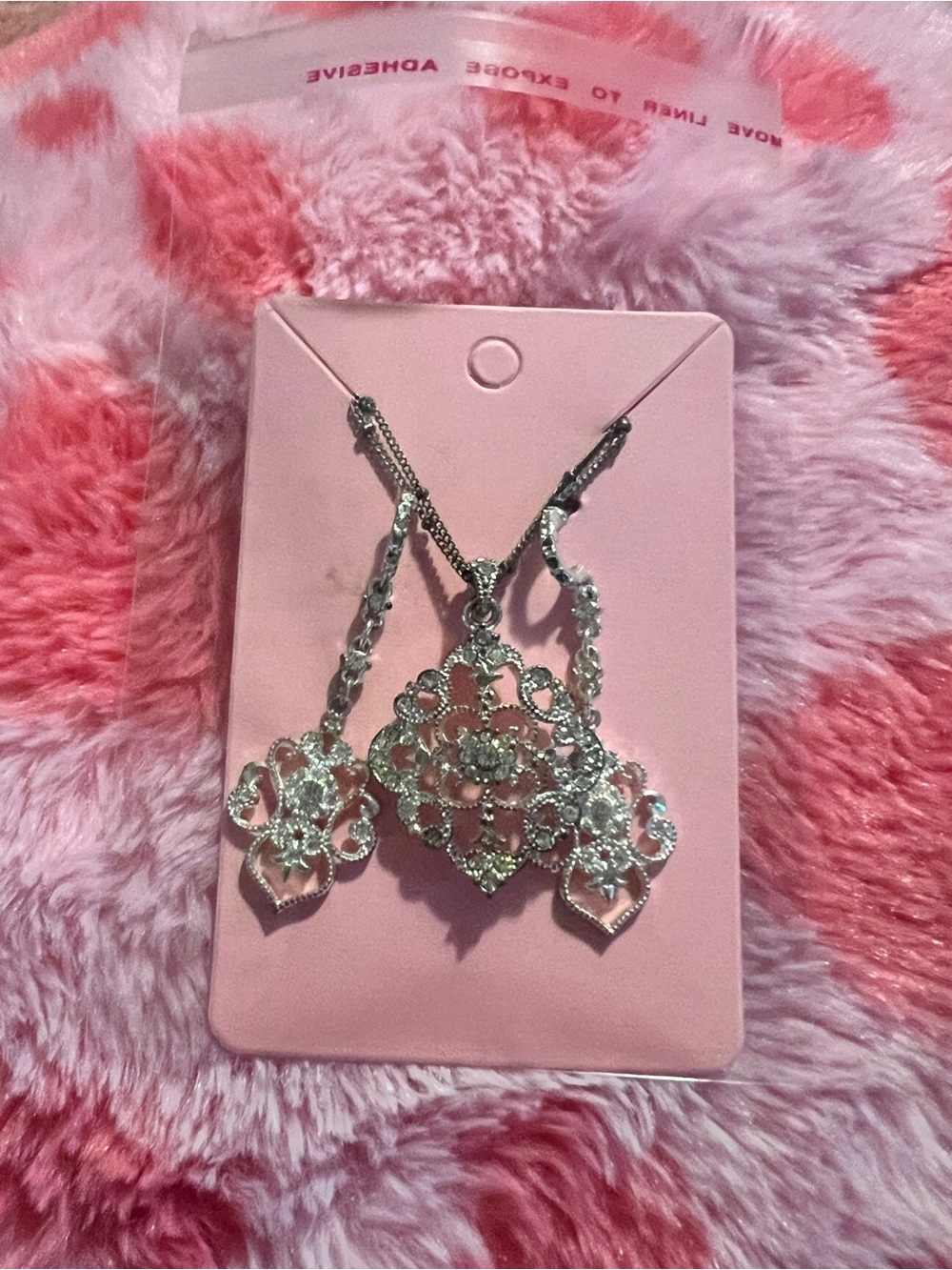 Silver Filigree Floral Necklace and Earring Set - Silver